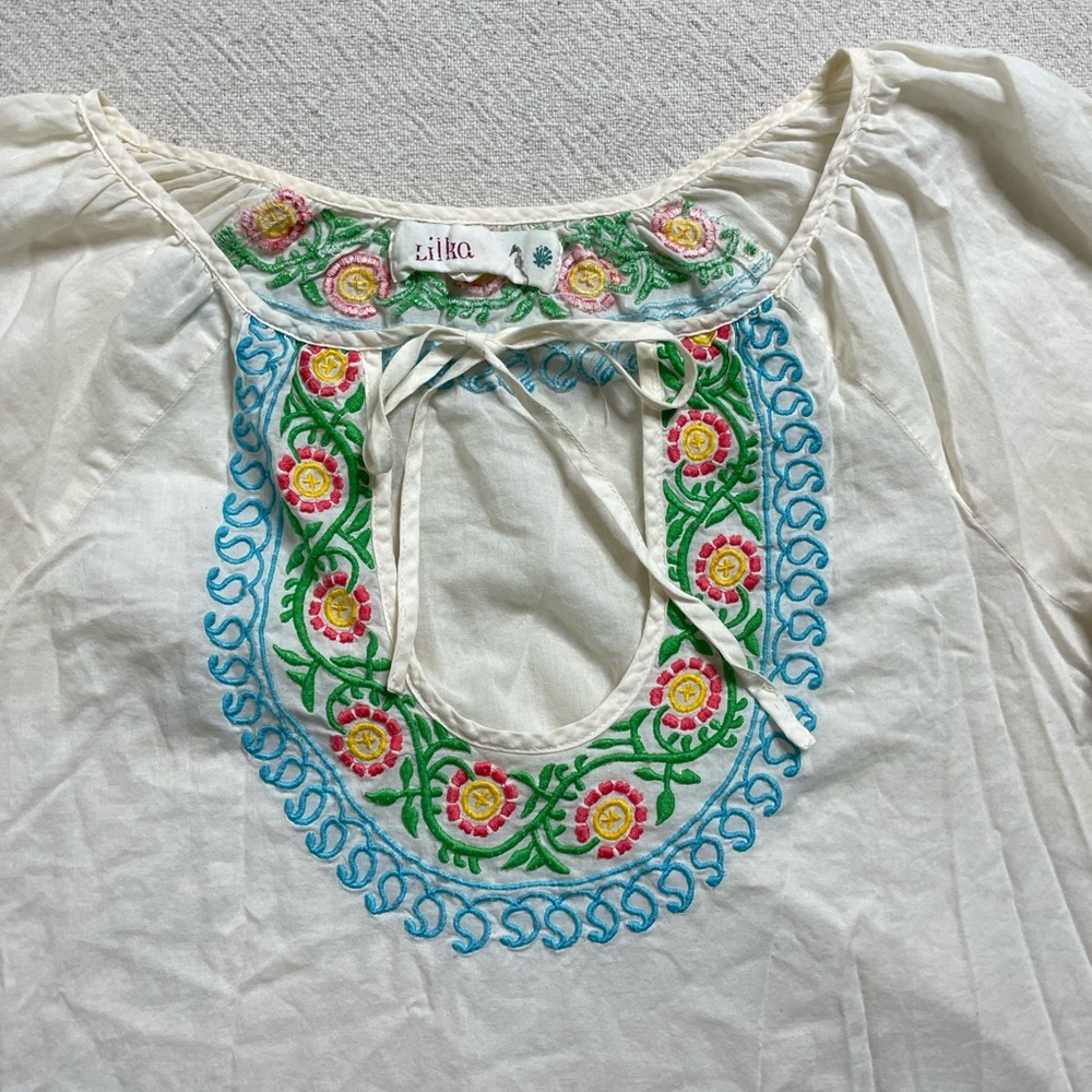 Anthropologie Lilka Cream Embroidered Floral Peasant Dress Beach Coverup S - Picture 4 of 5